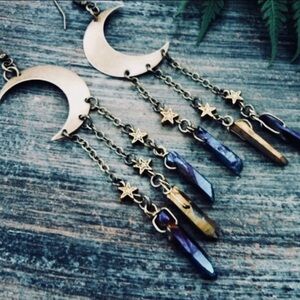 Bohemian crescent moon exaggerated crystal charm